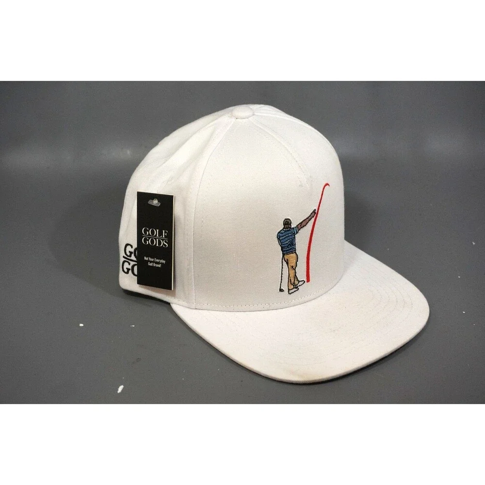 Golf Gods Tour Pro Mad Slicer Hat Cap White Flat Brim Snapback Funny Golf NWT